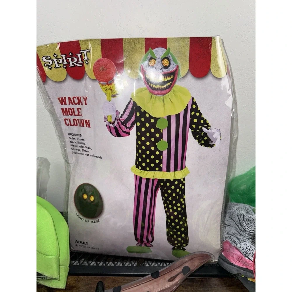 Wacky Mole Clown Costume Adult Medium 36-38 Spirit‎ Light Up Mask Halloween - Picture 5 of 11